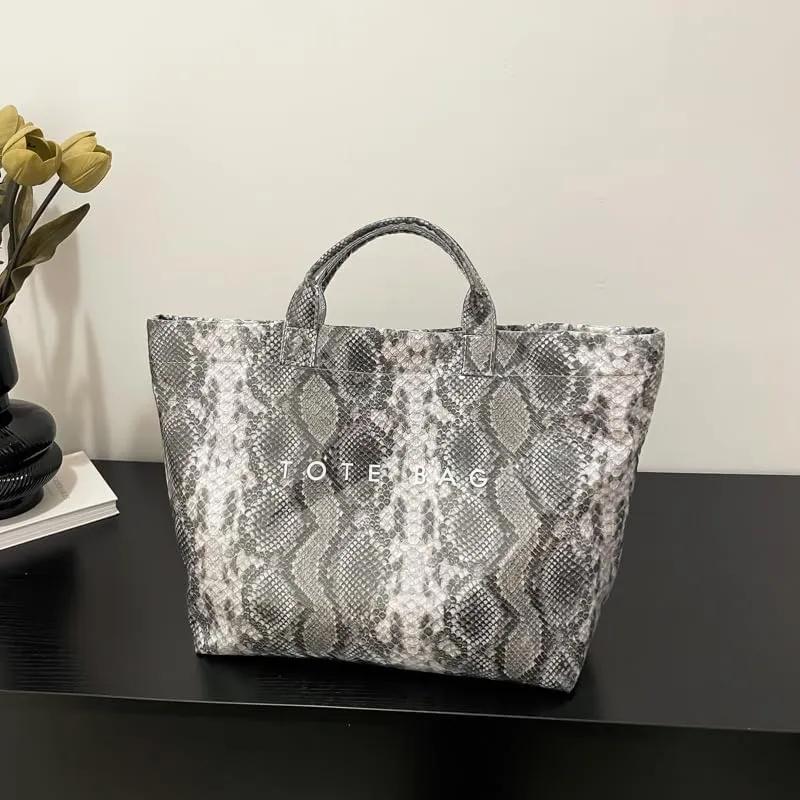 PVC Tote Bag for Women,Snake Skin Print Purse Large Work Tote Bag Clear Plastic Kraft Paper Hobo Bag with Top-Handle