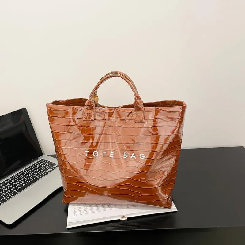 PVC Tote Bag for Women,Snake Skin Print Purse Large Work Tote Bag Clear Plastic Kraft Paper Hobo Bag with Top-Handle