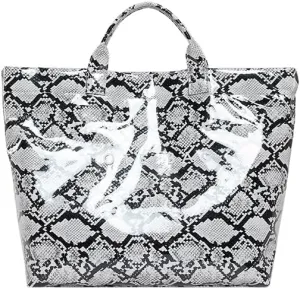PVC Tote Bag for Women,Snake Skin Print Purse Large Work Tote Bag Clear Plastic Kraft Paper Hobo Bag with Top-Handle