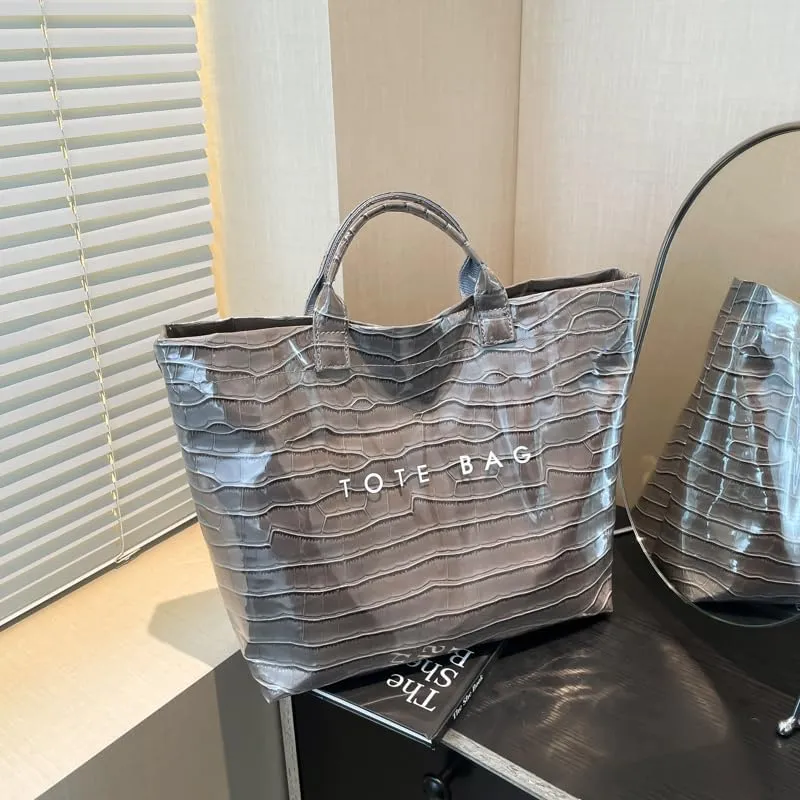 PVC Tote Bag for Women,Snake Skin Print Purse Large Work Tote Bag Clear Plastic Kraft Paper Hobo Bag with Top-Handle