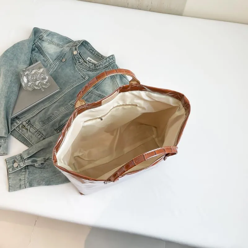 PVC Tote Bag for Women,Snake Skin Print Purse Large Work Tote Bag Clear Plastic Kraft Paper Hobo Bag with Top-Handle