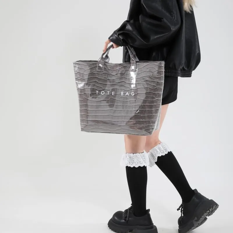 PVC Tote Bag for Women,Snake Skin Print Purse Large Work Tote Bag Clear Plastic Kraft Paper Hobo Bag with Top-Handle
