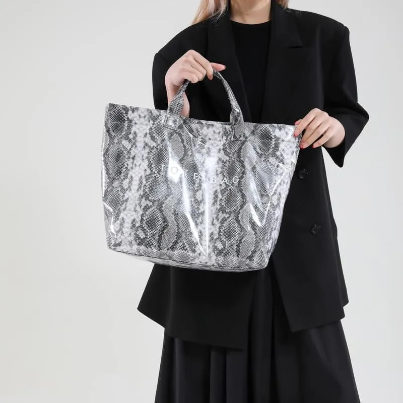 PVC Tote Bag for Women,Snake Skin Print Purse Large Work Tote Bag Clear Plastic Kraft Paper Hobo Bag with Top-Handle