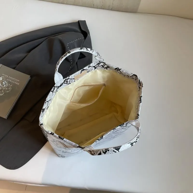 PVC Tote Bag for Women,Snake Skin Print Purse Large Work Tote Bag Clear Plastic Kraft Paper Hobo Bag with Top-Handle