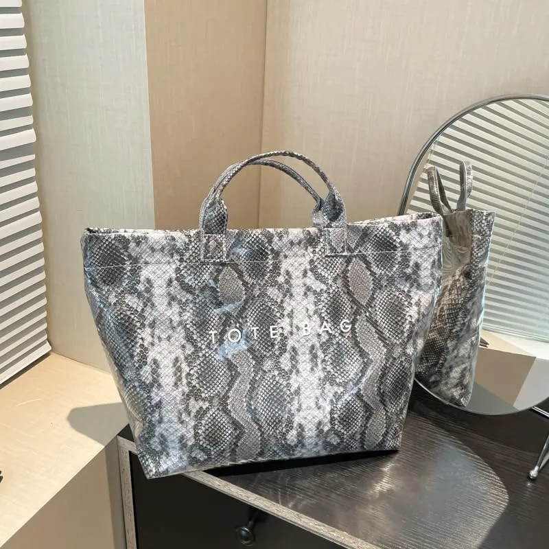 PVC Tote Bag for Women,Snake Skin Print Purse Large Work Tote Bag Clear Plastic Kraft Paper Hobo Bag with Top-Handle