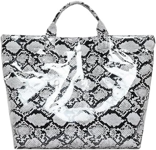 PVC Tote Bag for Women,Snake Skin Print Purse Large Work Tote Bag Clear Plastic Kraft Paper Hobo Bag with Top-Handle