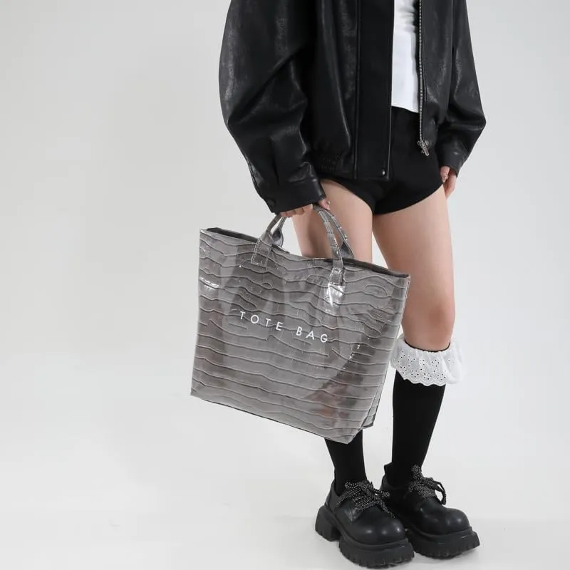 PVC Tote Bag for Women,Snake Skin Print Purse Large Work Tote Bag Clear Plastic Kraft Paper Hobo Bag with Top-Handle