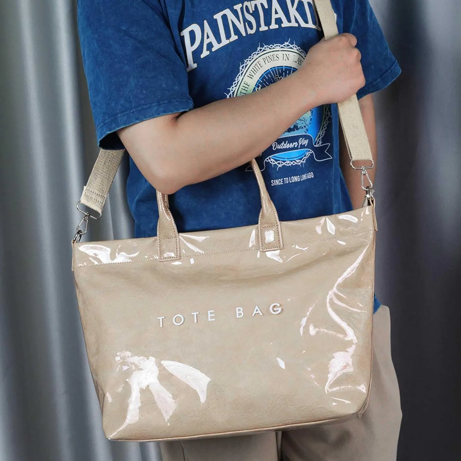 Pvc Tote Bag Large Crossbody Bags For Women Letters Print Top Handle Handbag Trendy Shoulder Purse