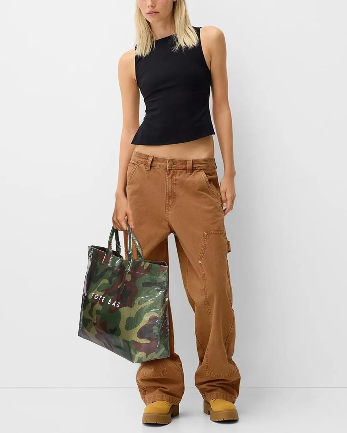 PVC Tote Bag Women's Letters Print Handbags Large Kraft Paper Shoulder Bag Clear Plastic Hobo Bags Top Handle Shopping Bags