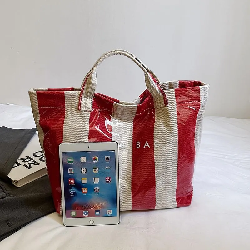 PVC Tote Bag Women's Letters Print Handbags Large Kraft Paper Shoulder Bag Clear Plastic Hobo Bags Top Handle Shopping Bags