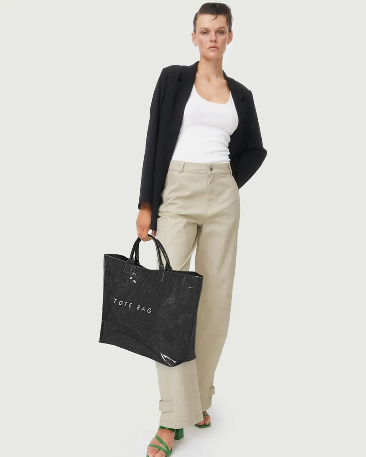 PVC Tote Bag Women's Letters Print Handbags Large Kraft Paper Shoulder Bag Clear Plastic Hobo Bags Top Handle Shopping Bags