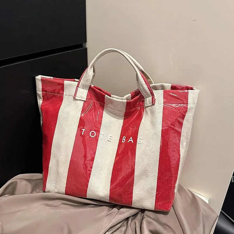 PVC Tote Bag Women's Letters Print Handbags Large Kraft Paper Shoulder Bag Clear Plastic Hobo Bags Top Handle Shopping Bags