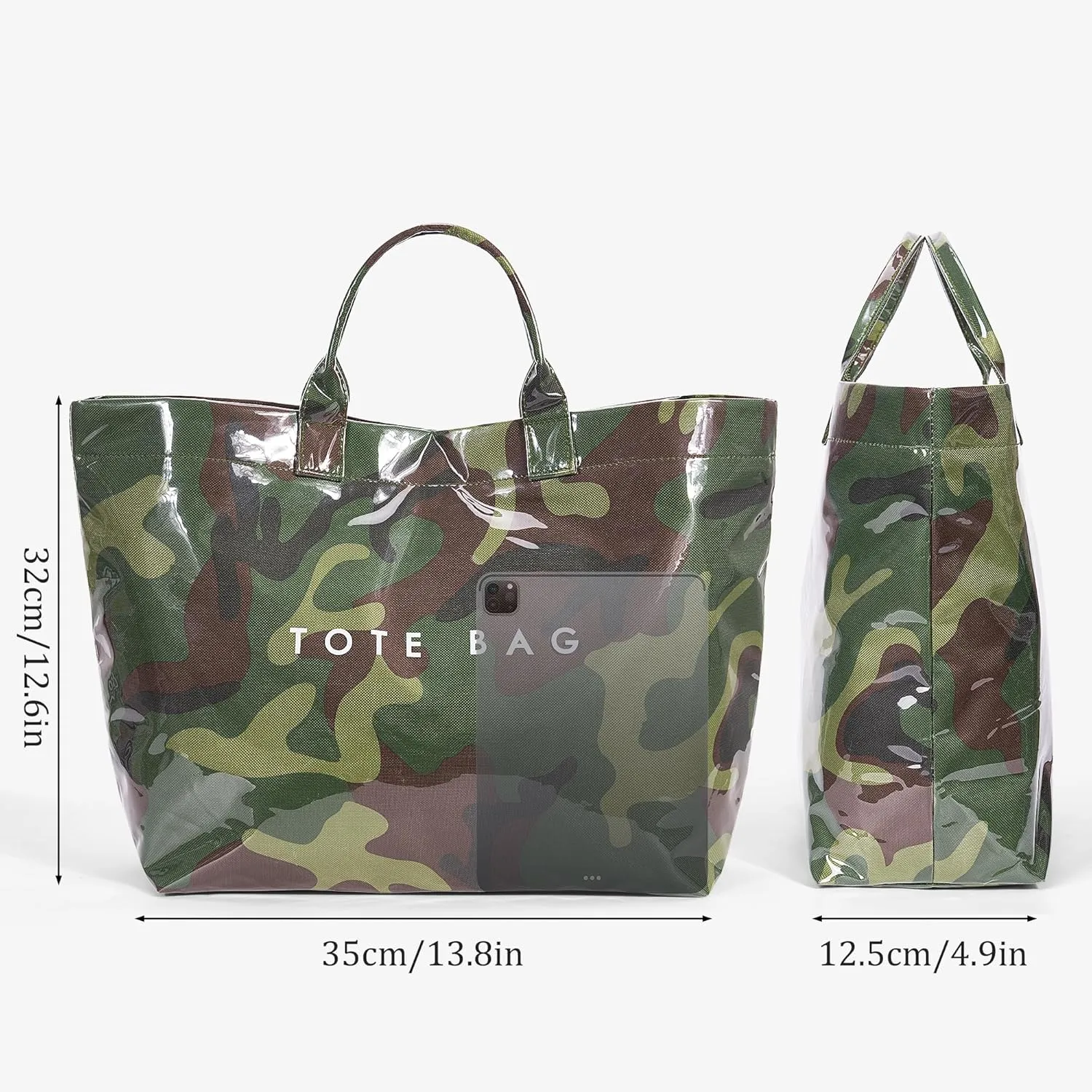 PVC Tote Bag Women's Letters Print Handbags Large Kraft Paper Shoulder Bag Clear Plastic Hobo Bags Top Handle Shopping Bags