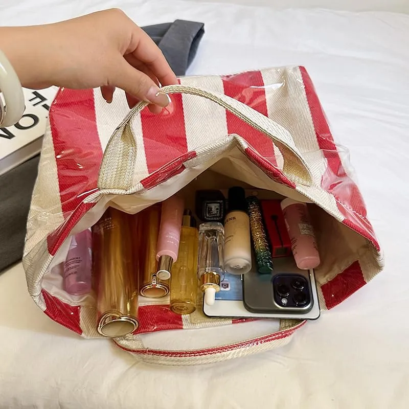 PVC Tote Bag Women's Letters Print Handbags Large Kraft Paper Shoulder Bag Clear Plastic Hobo Bags Top Handle Shopping Bags