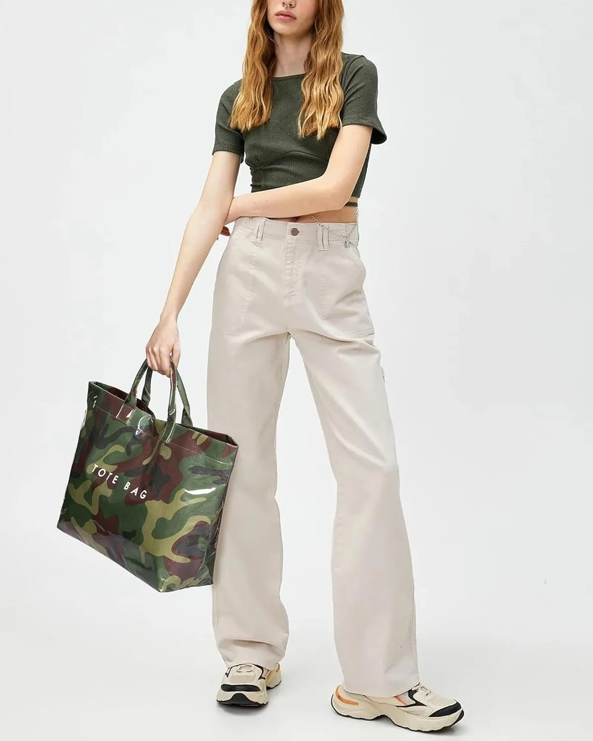 PVC Tote Bag Women's Letters Print Handbags Large Kraft Paper Shoulder Bag Clear Plastic Hobo Bags Top Handle Shopping Bags
