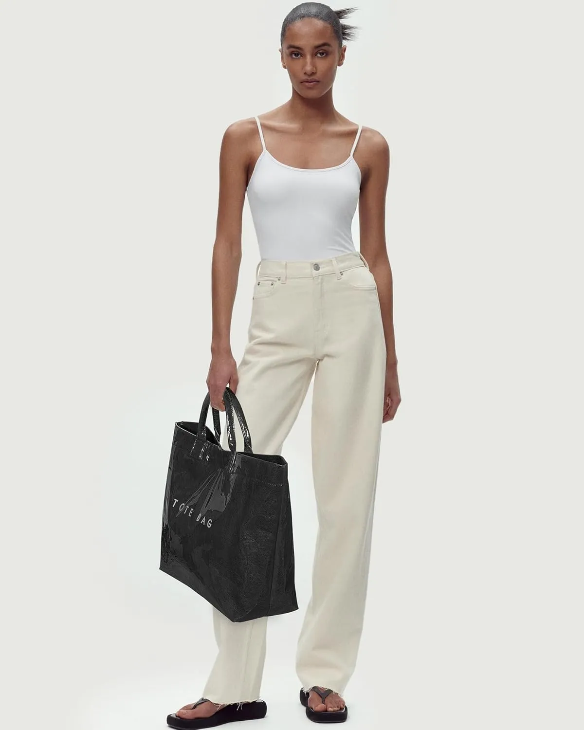 PVC Tote Bag Women's Letters Print Handbags Large Kraft Paper Shoulder Bag Clear Plastic Hobo Bags Top Handle Shopping Bags