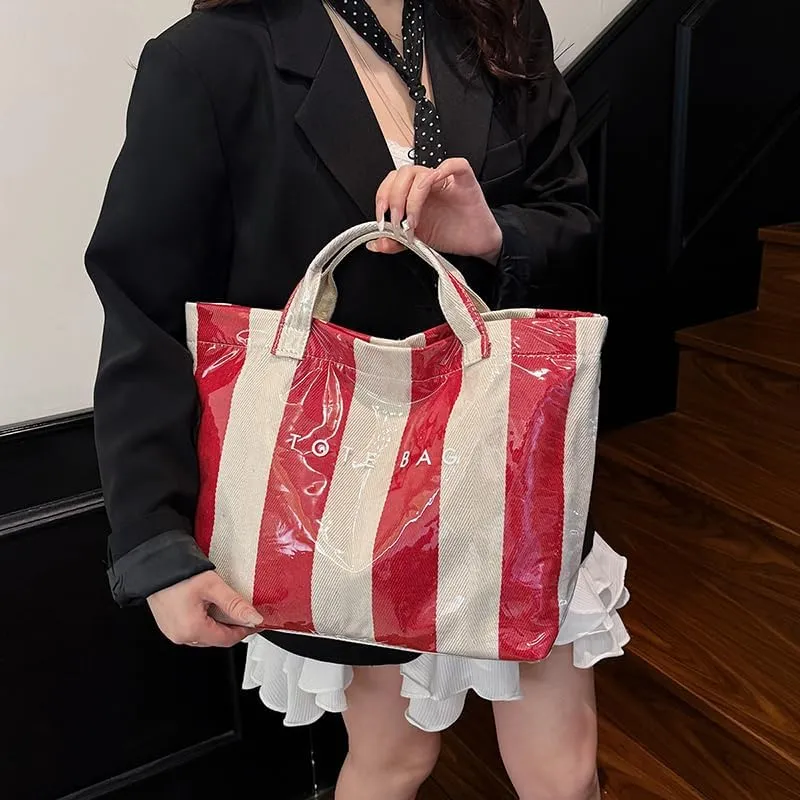 PVC Tote Bag Women's Letters Print Handbags Large Kraft Paper Shoulder Bag Clear Plastic Hobo Bags Top Handle Shopping Bags