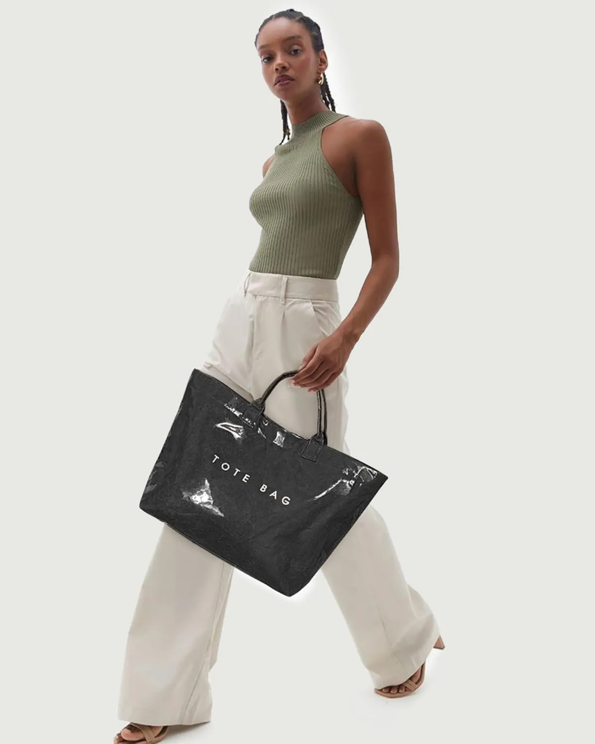 PVC Tote Bag Women's Letters Print Handbags Large Kraft Paper Shoulder Bag Clear Plastic Hobo Bags Top Handle Shopping Bags