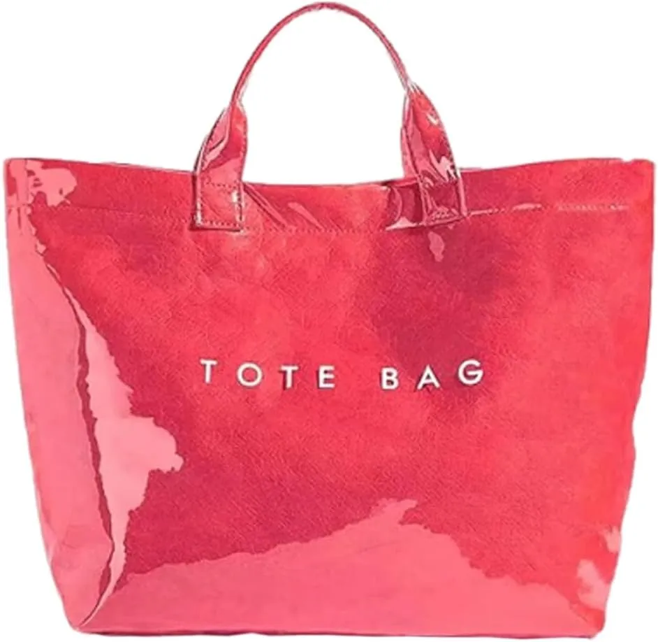 PVC Tote Bag Women's Letters Print Large Kraft Paper Carry All Bag Top Handle Clear Hobo Handbag Easy to Clean