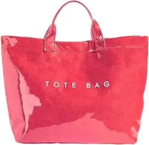 PVC Tote Bag Women's Letters Print Large Kraft Paper Carry All Bag Top Handle Clear Hobo Handbag Easy to Clean