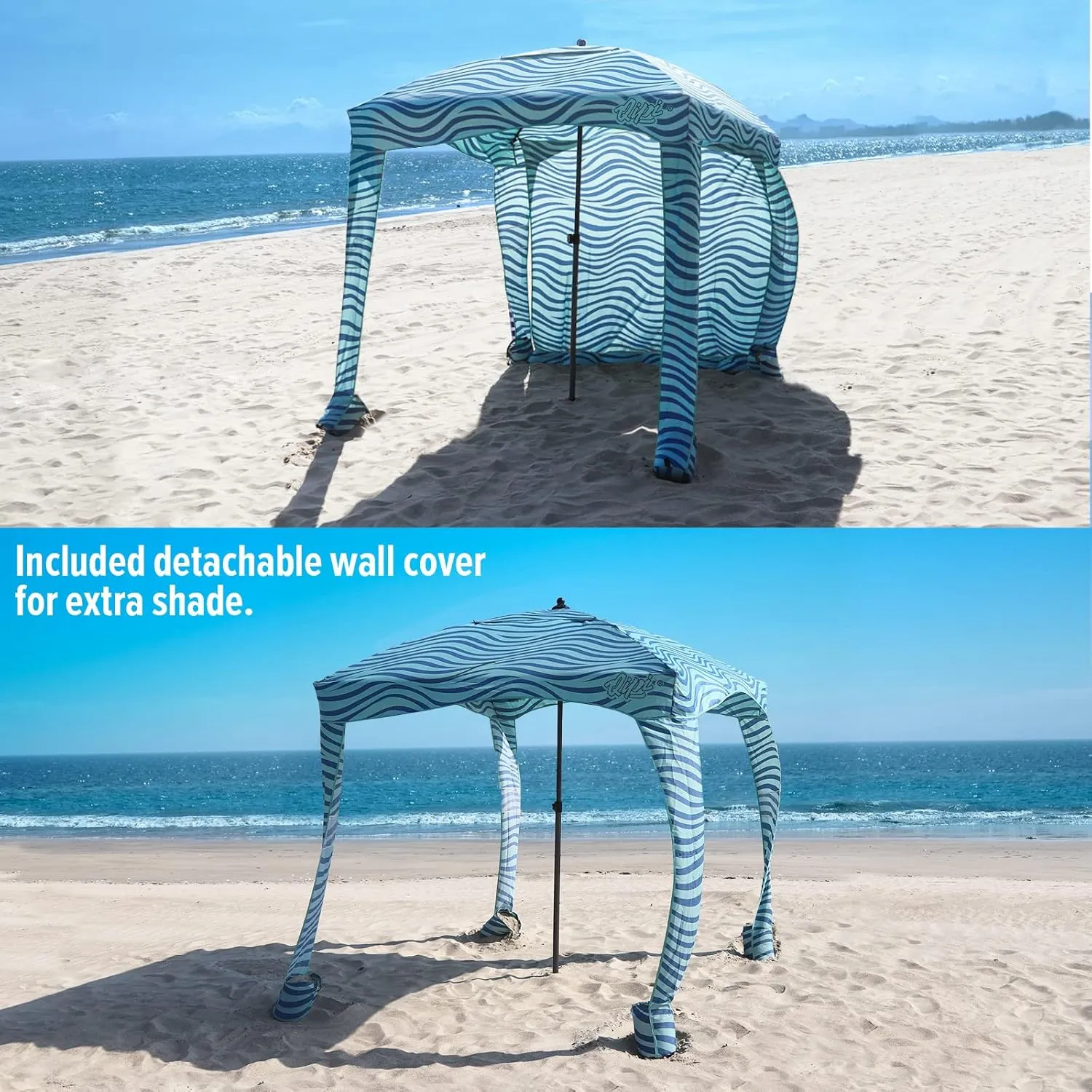 Qipi Beach Cabana - Easy to Set Up Canopy, Waterproof, Portable 6' x 6' Beach Shelter, Included Side Wall, Shade with UPF 50  UV Protection, Ultimate Sun Umbrella - for Kids, Family & Friends