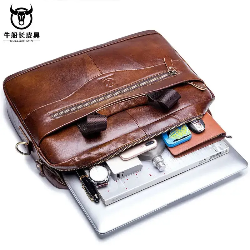 Quality Business Bull-Captain Cow Leather Briefcase for Men