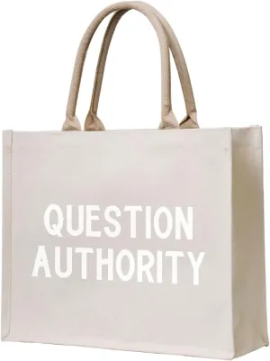 Question Authority Canvas Reusable Grocery Bags,15.7 x 13 x 5.1 Inches Canvas Tote Bag with Handles,Canvas Shopping Bags & Washable Eco-friendly Bags