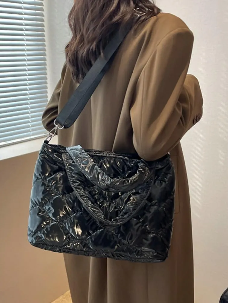 Quilted Puffer Tote Bag for Women Large Shoulder Crossbody Bag Padding Down Cotton Soft Work Handbag Top Handle Purse