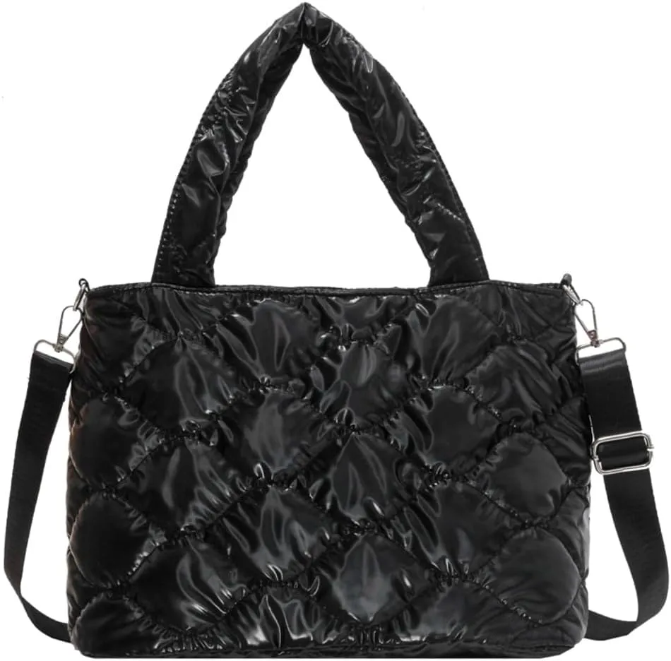 Quilted Puffer Tote Bag for Women Large Shoulder Crossbody Bag Padding Down Cotton Soft Work Handbag Top Handle Purse