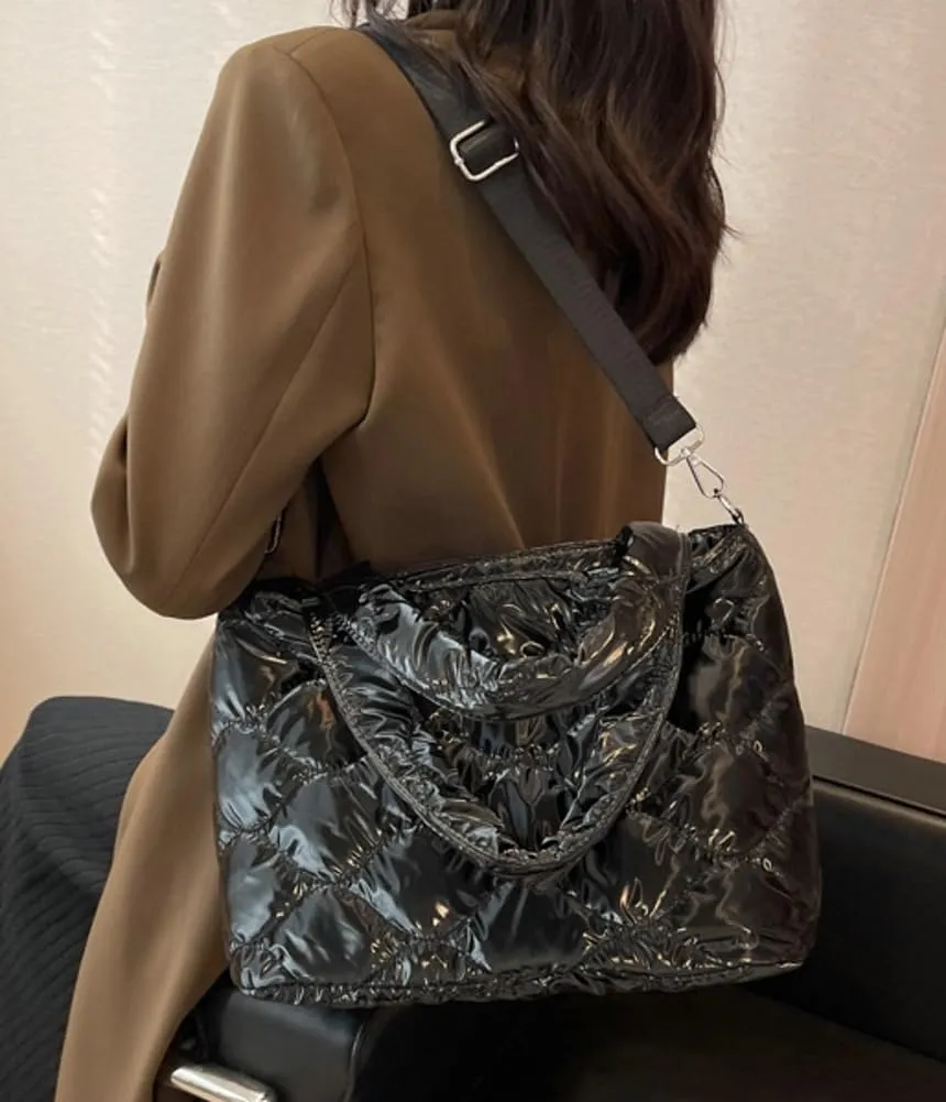 Quilted Puffer Tote Bag for Women Large Shoulder Crossbody Bag Padding Down Cotton Soft Work Handbag Top Handle Purse