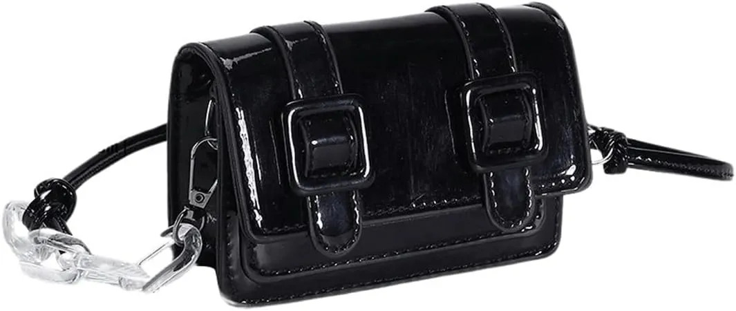 QWINEE Women's Buckle Decor Flap Bag Minimalist Shoulder Handbag Chain Detail Clutch Purse Solid Crossbody Bags