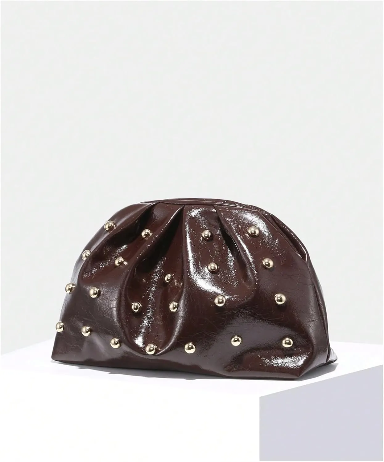 QWINEE Women's Elegant Studded Clutch Bag Magnet Ruched Bags Retro Vintage Evening Handbag