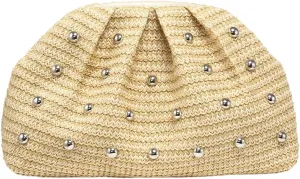 QWINEE Women's Elegant Studded Clutch Bag Magnet Ruched Bags Retro Vintage Evening Handbag