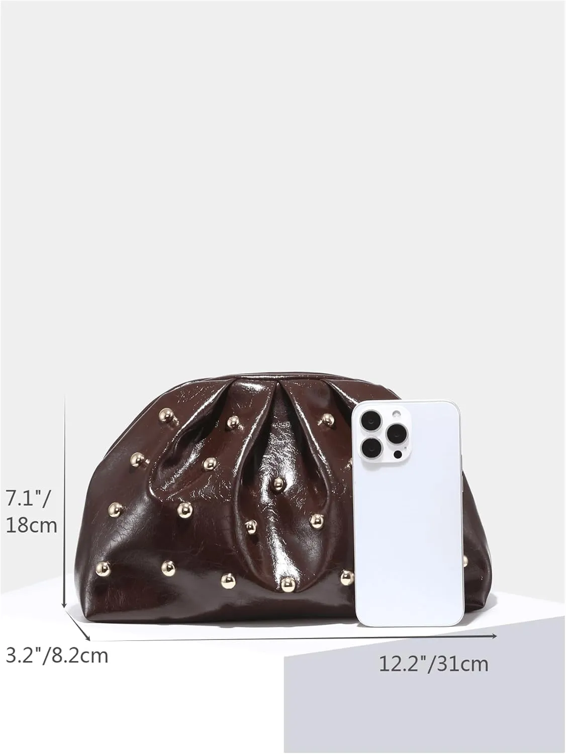 QWINEE Women's Elegant Studded Clutch Bag Magnet Ruched Bags Retro Vintage Evening Handbag