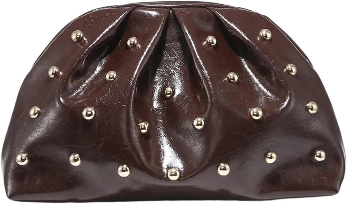 QWINEE Women's Elegant Studded Clutch Bag Magnet Ruched Bags Retro Vintage Evening Handbag