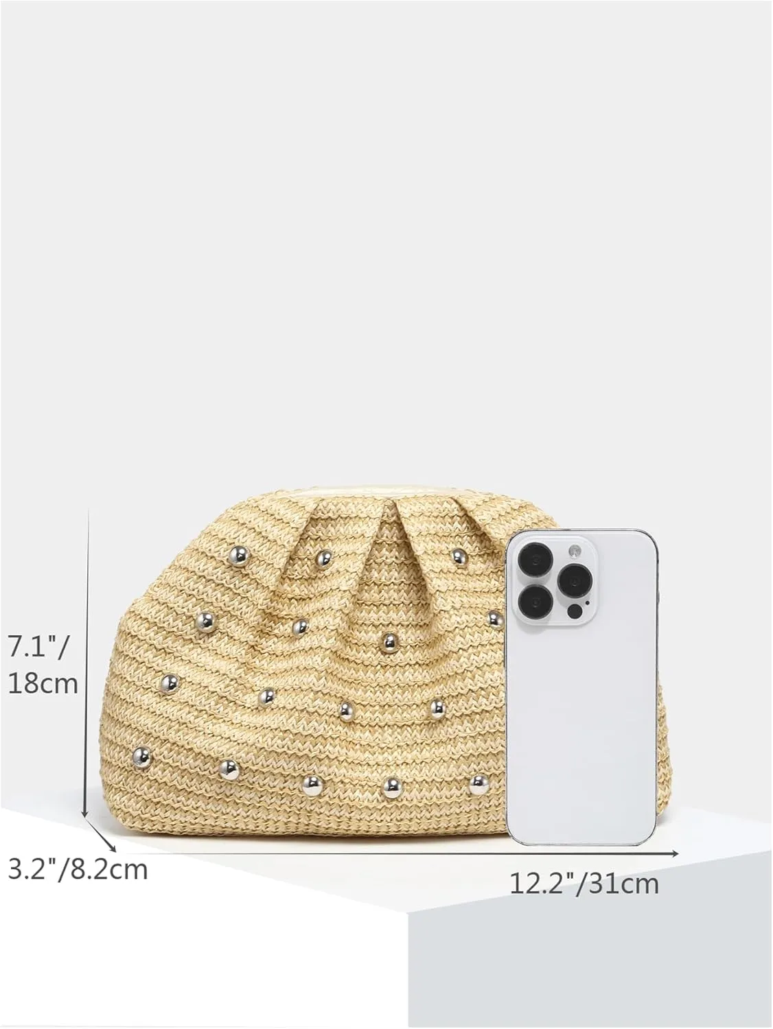 QWINEE Women's Elegant Studded Clutch Bag Magnet Ruched Bags Retro Vintage Evening Handbag
