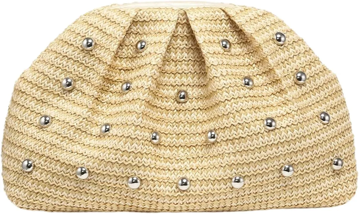QWINEE Women's Elegant Studded Clutch Bag Magnet Ruched Bags Retro Vintage Evening Handbag