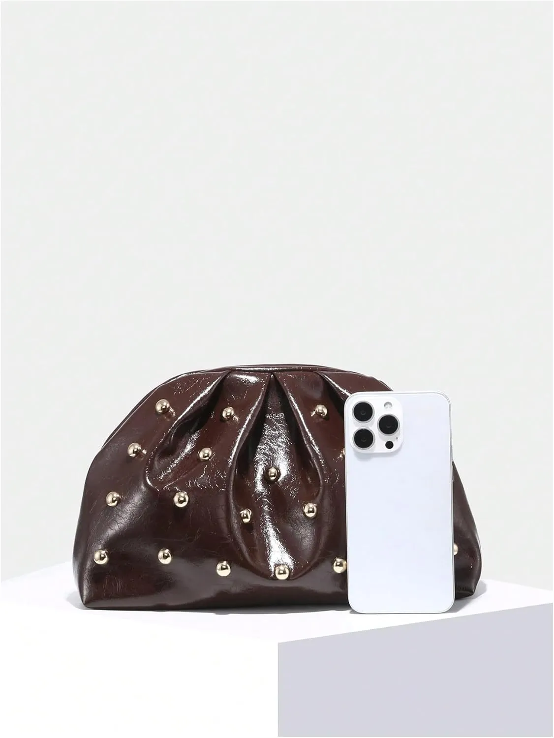 QWINEE Women's Elegant Studded Clutch Bag Magnet Ruched Bags Retro Vintage Evening Handbag