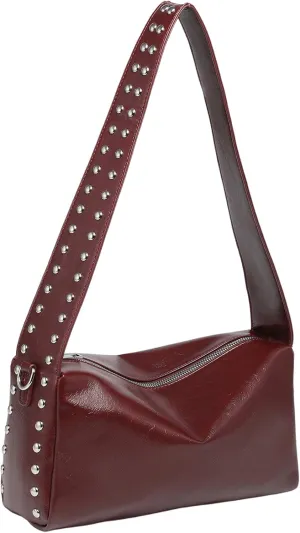 QWINEE Women's Studded Shoulder Handbags Vintage PU Leather Underarm Bags Zipper Y2k Handbag Purse