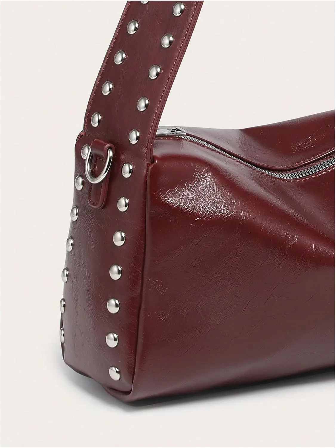QWINEE Women's Studded Shoulder Handbags Vintage PU Leather Underarm Bags Zipper Y2k Handbag Purse