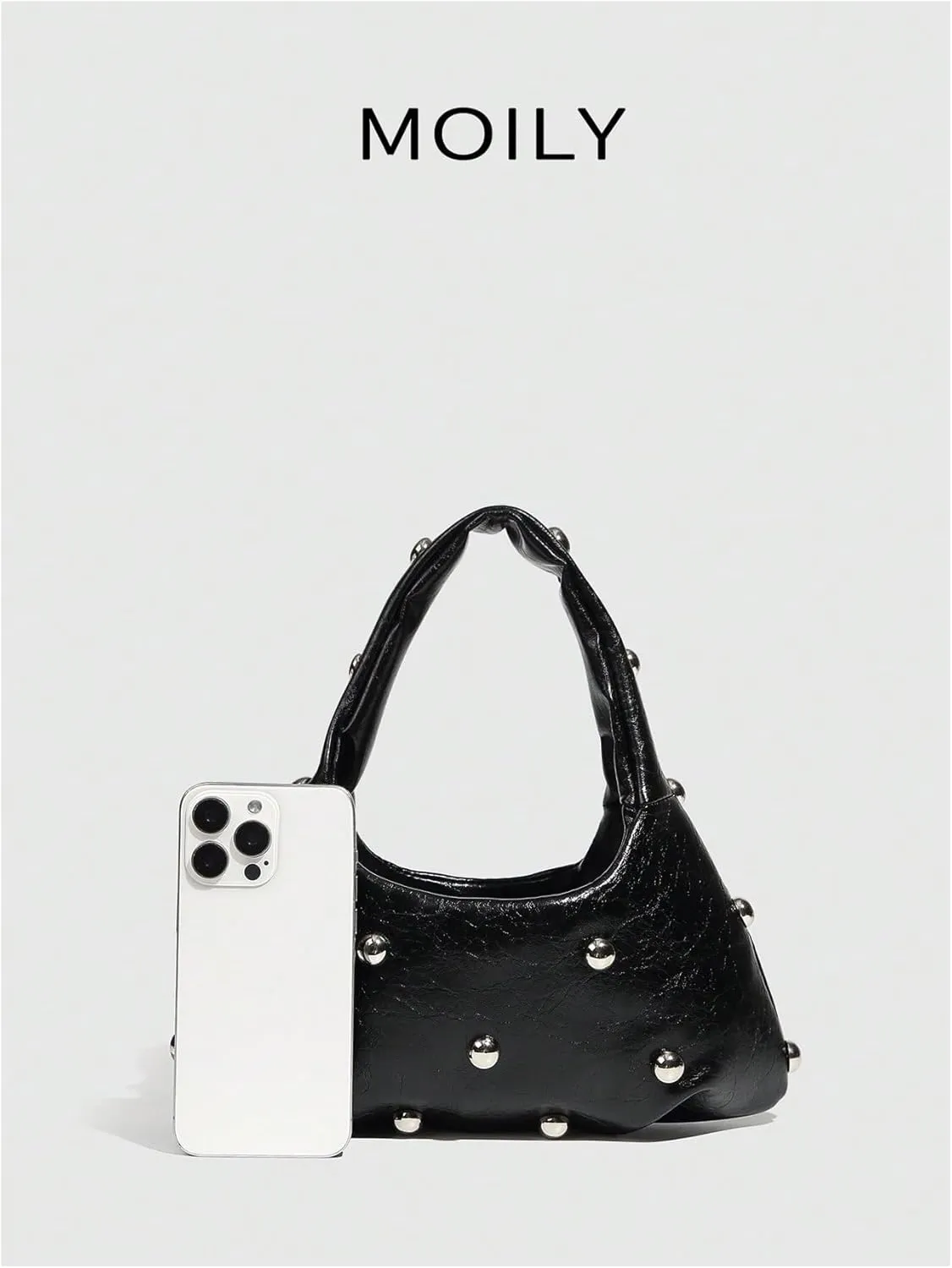 QWINEE Women's Y2k Studded Shoulder Bag Punk Crescent Handbag Vintage Underarm Bags Retro Clutch Purse