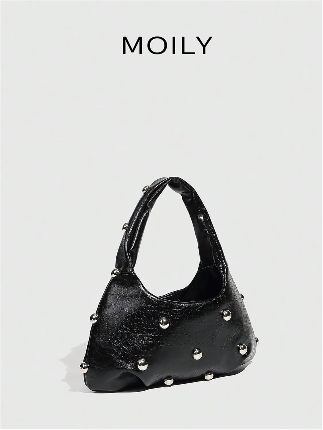 QWINEE Women's Y2k Studded Shoulder Bag Punk Crescent Handbag Vintage Underarm Bags Retro Clutch Purse