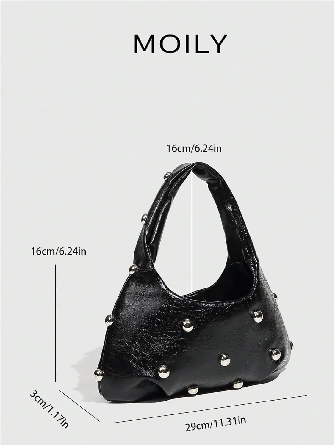 QWINEE Women's Y2k Studded Shoulder Bag Punk Crescent Handbag Vintage Underarm Bags Retro Clutch Purse