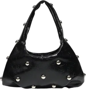 QWINEE Women's Y2k Studded Shoulder Bag Punk Crescent Handbag Vintage Underarm Bags Retro Clutch Purse
