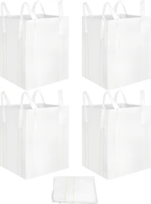QWORK FIBC Bulk Bag, 4 Pack Sandbags 1 Ton Industrial Grade Bag Holds 2200 LBS, Woven Polypropylene Bags 35" x 35" x 43"