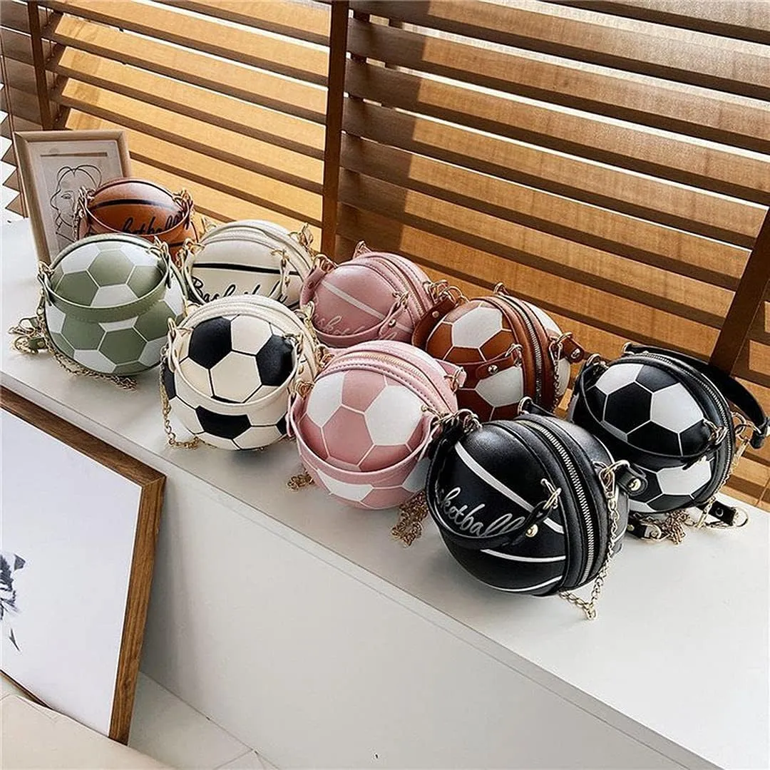QZUnique Basketball Shaped Cross Body Bag Round Handbag PU Leather Messenger Shoulder Bag Personality Purses for Women