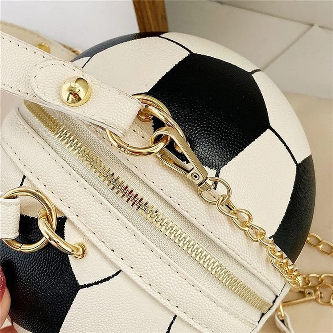 QZUnique Basketball Shaped Cross Body Bag Round Handbag PU Leather Messenger Shoulder Bag Personality Purses for Women