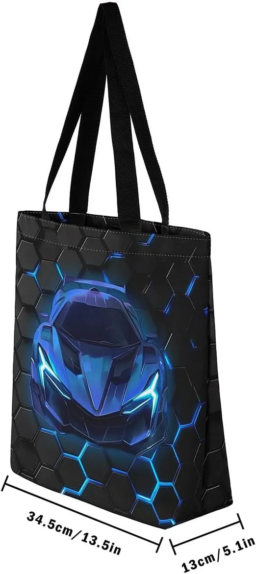Race Car Canvas Bag for Kids Boys Girls,Red and Blue Sports Car Canvas Tote Bag