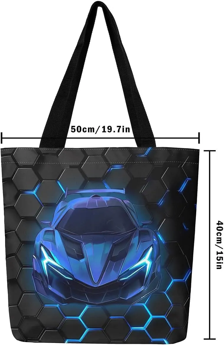 Race Car Canvas Bag for Kids Boys Girls,Red and Blue Sports Car Canvas Tote Bag