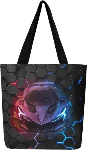 Race Car Canvas Bag for Kids Boys Girls,Red and Blue Sports Car Canvas Tote Bag